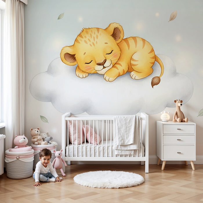 Papier peint chambre enfant | Petit lion sur un nuage