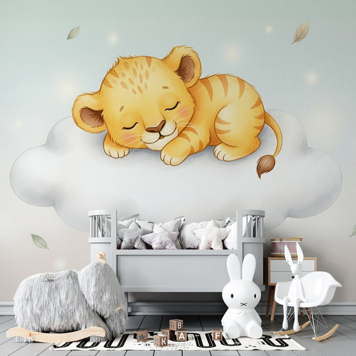 Papier peint chambre enfant | Petit lion sur un nuage