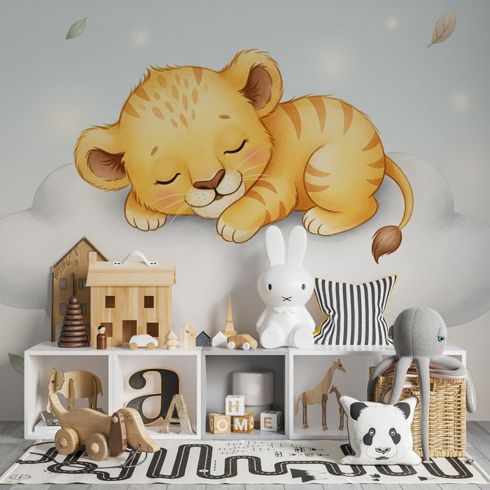 Papier peint chambre enfant | Petit lion sur un nuage