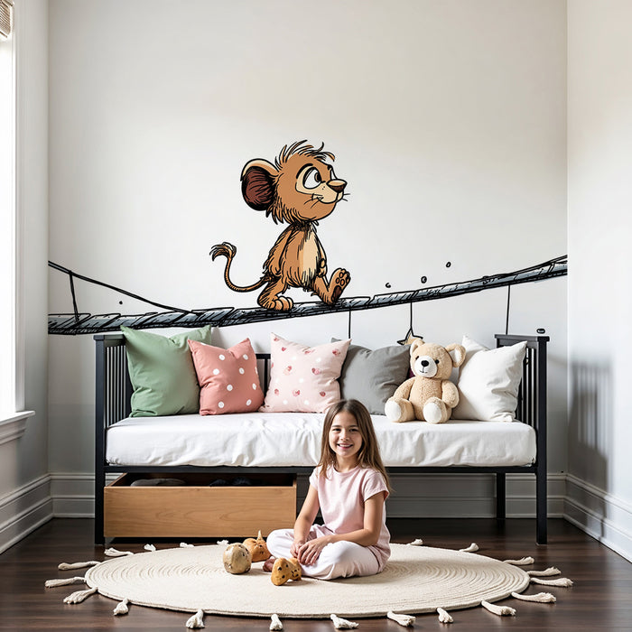 Papier peint chambre enfant | Petit lion sur un pont étoilé