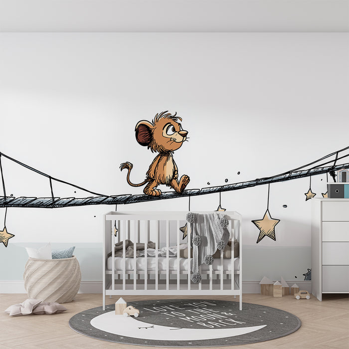 Papier peint chambre enfant | Petit lion sur un pont étoilé