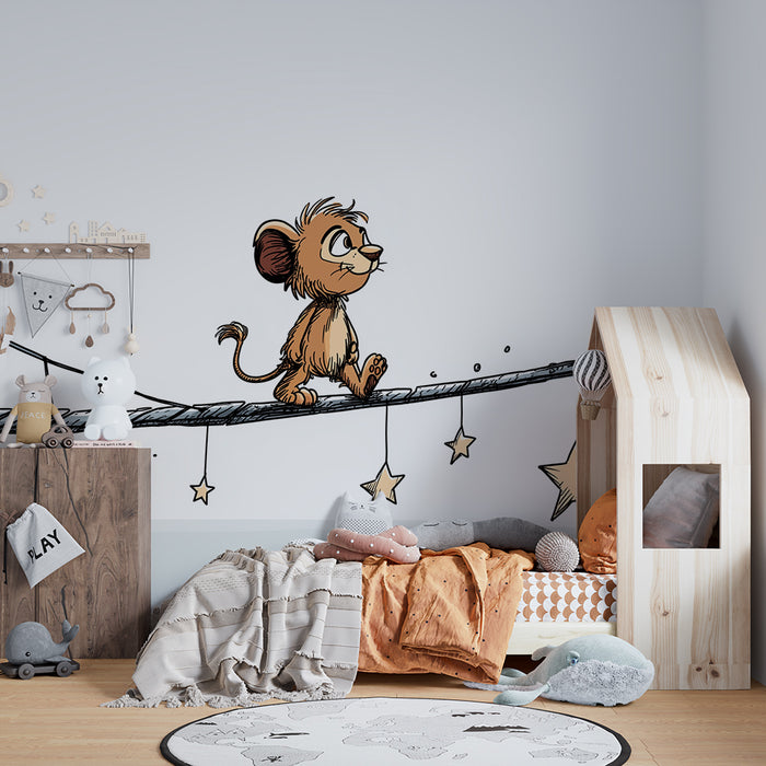 Papier peint chambre enfant | Petit lion sur un pont étoilé