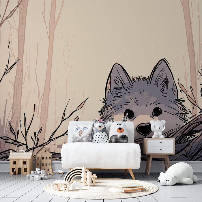 Papel de parede criança | Micul lup curios într-o pădure blândă