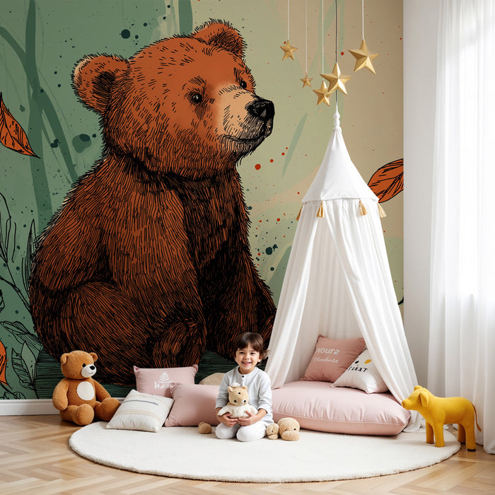 Kinderzimmer Tapete | Kleiner Bär im Wald