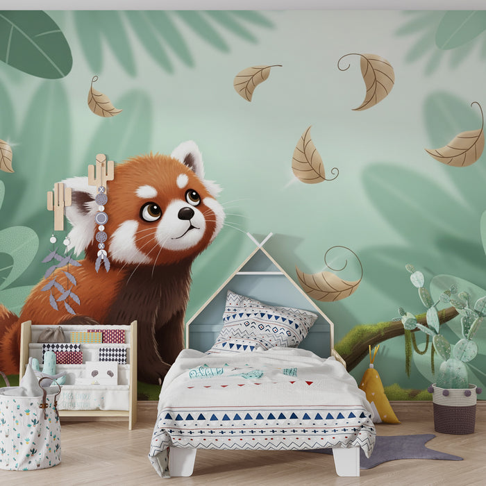 Kinderzimmer Tapete | Kleiner roter Panda im Dschungel