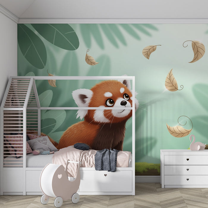 Kinderzimmer Tapete | Kleiner roter Panda im Dschungel