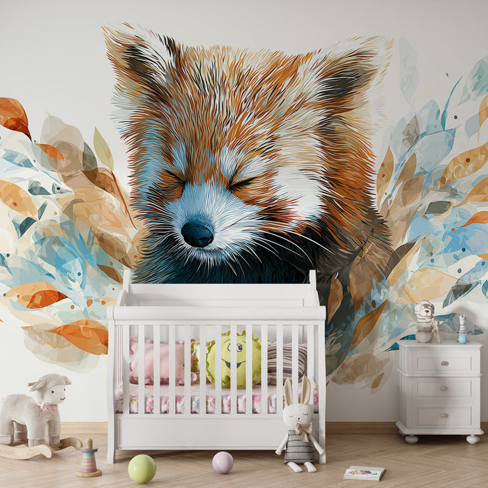 Papier peint chambre enfant | Petit panda roux endormi