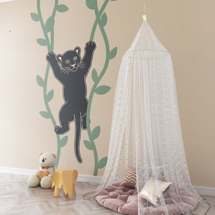 Kinderzimmer behang | Kleiner verspielter Panther im Dschungel