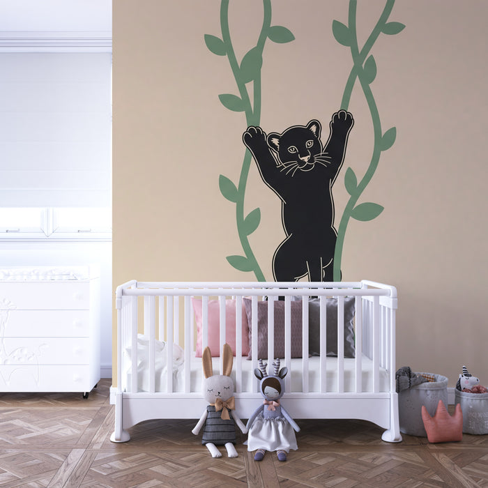Kinderzimmer behang | Kleiner verspielter Panther im Dschungel