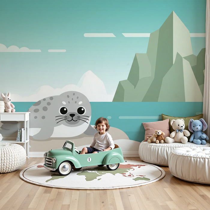 Lastenhuoneen tapetti | Pieni hylje ja jäiset maisemat