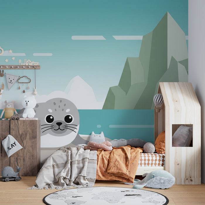 Lastenhuoneen tapetti | Pieni hylje ja jäiset maisemat