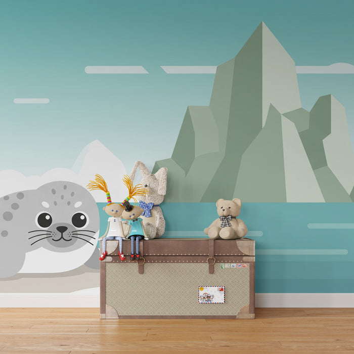 Lastenhuoneen tapetti | Pieni hylje ja jäiset maisemat