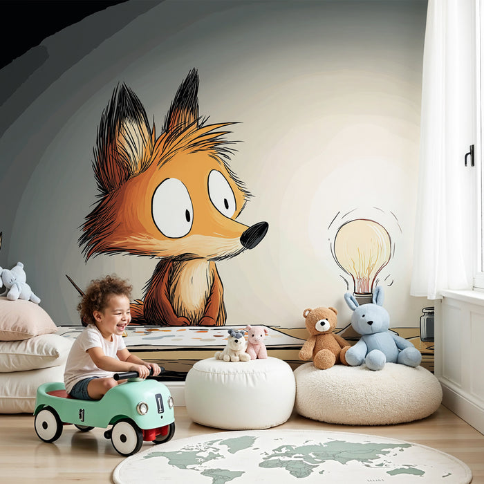 Papier peint chambre enfant | Petit renard artiste en pleine création