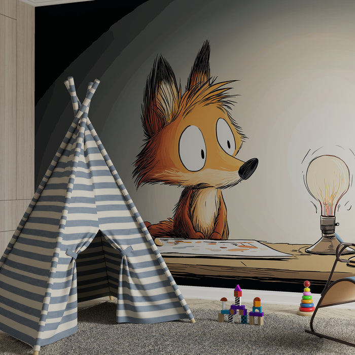 Papier peint chambre enfant | Petit renard artiste en pleine création