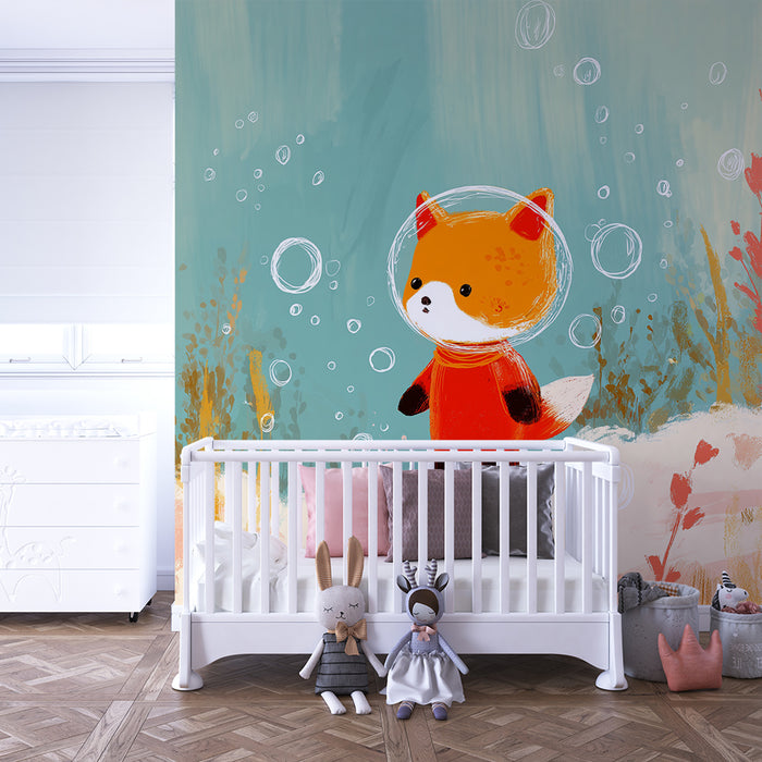 Tapet barnerom | Liten sjørev under vann som utforsker en fargerik undervannsverden