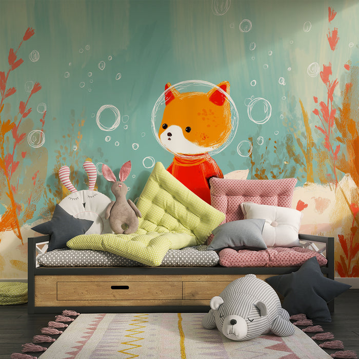 Tapet barnerom | Liten sjørev under vann som utforsker en fargerik undervannsverden