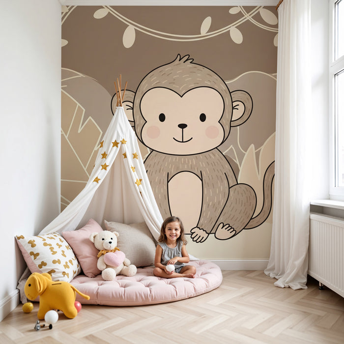 Papier peint chambre enfant | Petit singe et amis de la jungle