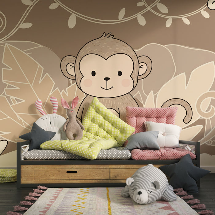 Papier peint chambre enfant | Petit singe et amis de la jungle