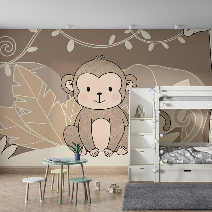 Papier peint chambre enfant | Petit singe et amis de la jungle