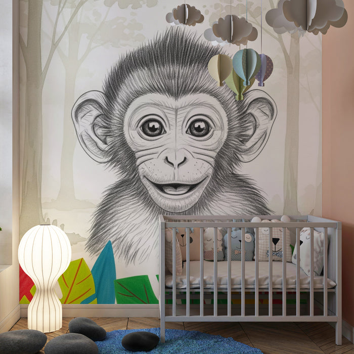 Kinderkamer behang | Lachende kleine aap in het hart van de jungle