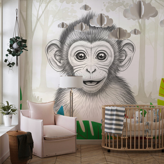 Kinderkamer behang | Lachende kleine aap in het hart van de jungle