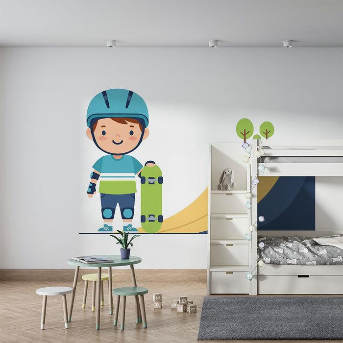 Children's bedroom wallpaper | Little skater ready for adventure on his ramp
