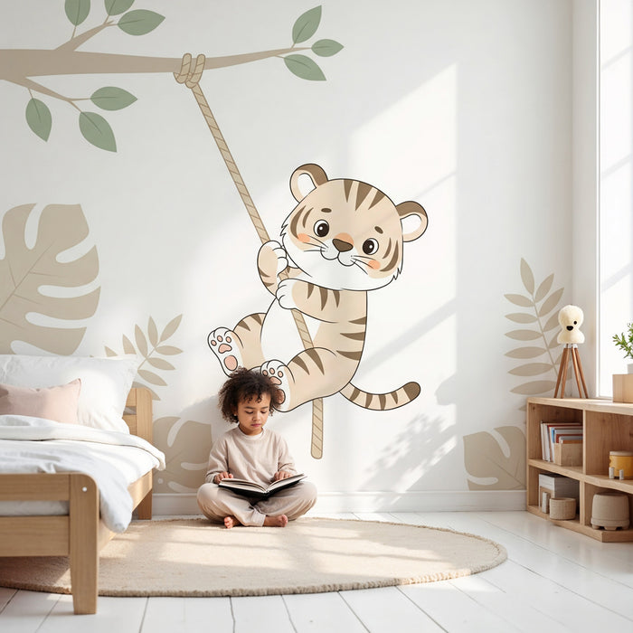Kinderzimmer Tapete | Kleiner Abenteurer-Tiger im Dschungel