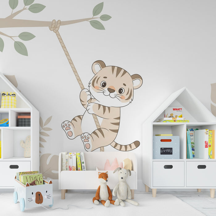 Kinderzimmer Tapete | Kleiner Abenteurer-Tiger im Dschungel