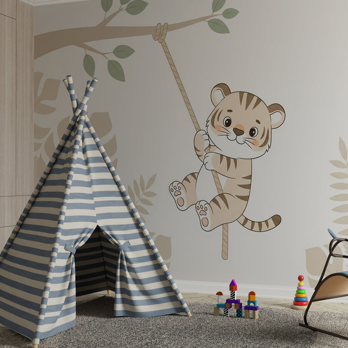 Kinderzimmer Tapete | Kleiner Abenteurer-Tiger im Dschungel