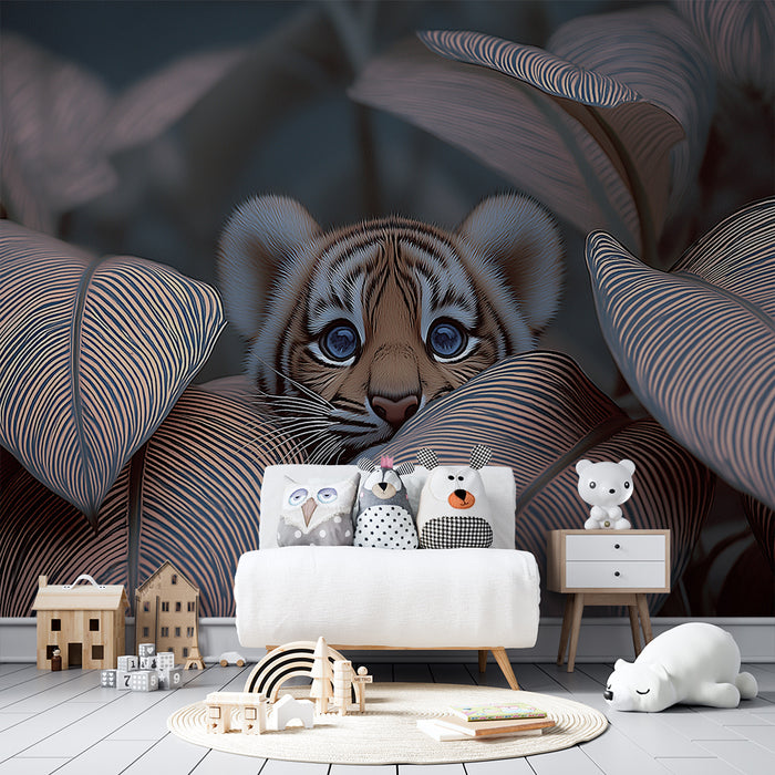 Barntapet | Liten tiger gömd bland exotiska löv
