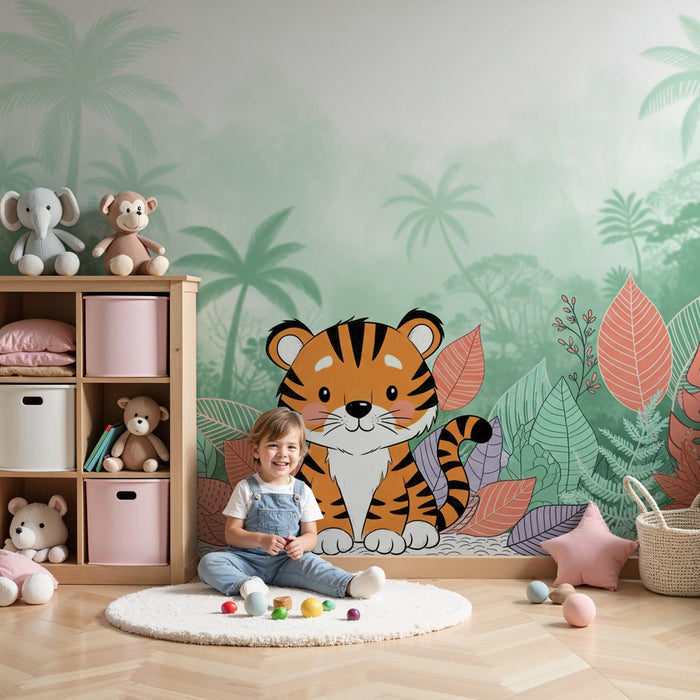 Papier peint chambre enfant | Petit tigre coloré dans la jungle