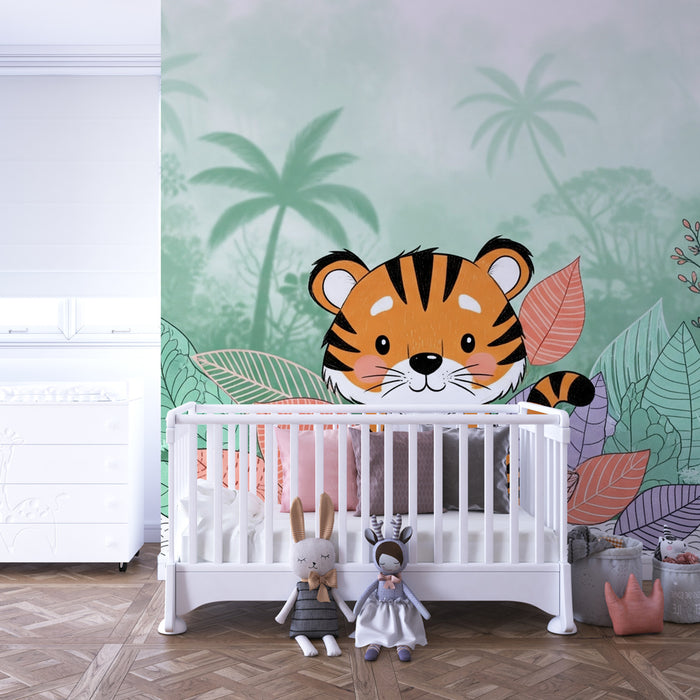 Papier peint chambre enfant | Petit tigre coloré dans la jungle