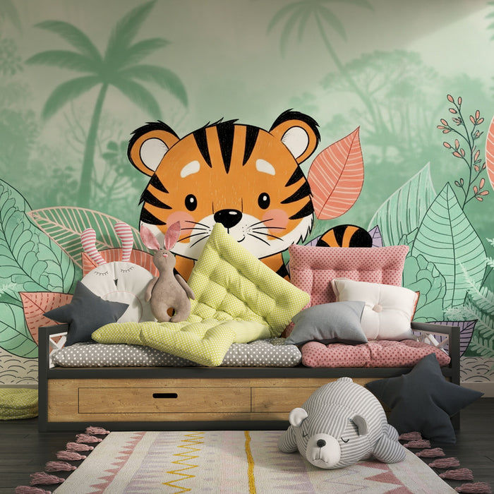 Papier peint chambre enfant | Petit tigre coloré dans la jungle