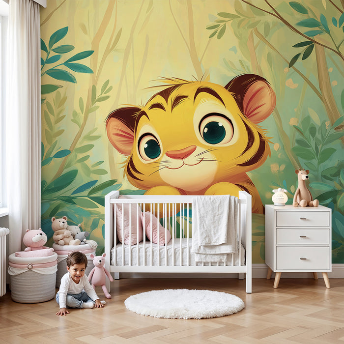 Papel de parede criança | Mali znatiželjni tigar u zelenoj džungli