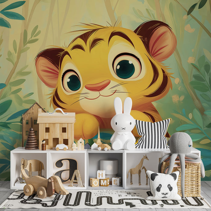 Papel de parede criança | Mali znatiželjni tigar u zelenoj džungli