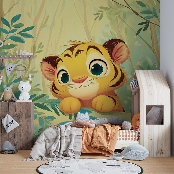 Papel de parede criança | Mali znatiželjni tigar u zelenoj džungli