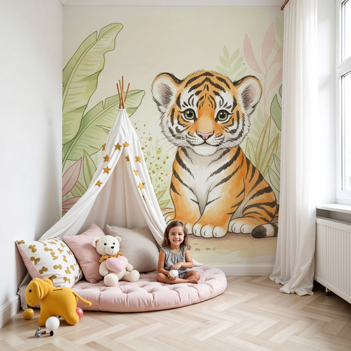 Papier peint chambre enfant | Petit tigre dans la jungle