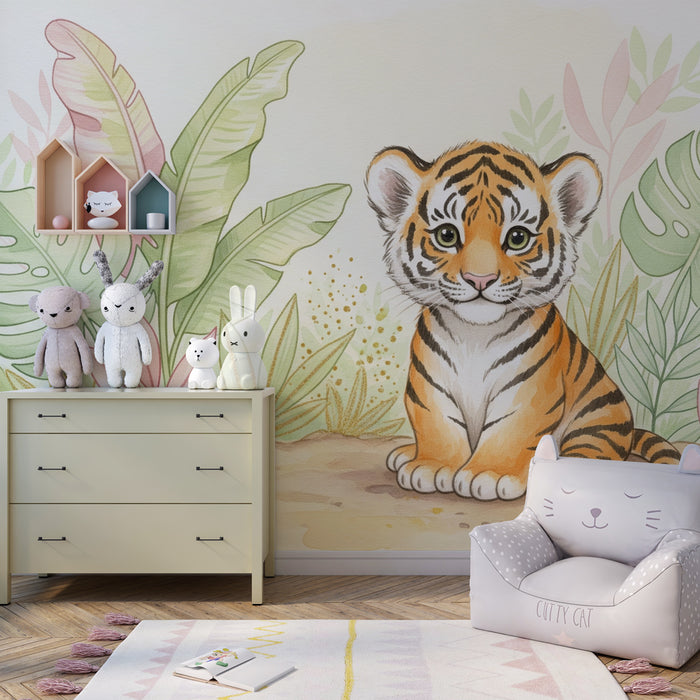 Papier peint chambre enfant | Petit tigre dans la jungle