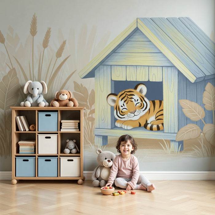 Kinderkamer behang | Kleine tijger in zijn huis