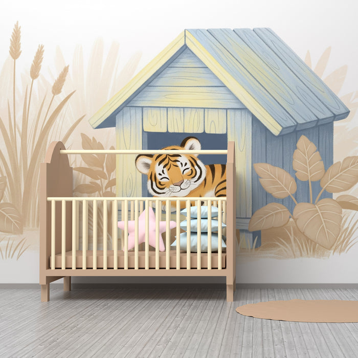 Kinderkamer behang | Kleine tijger in zijn huis