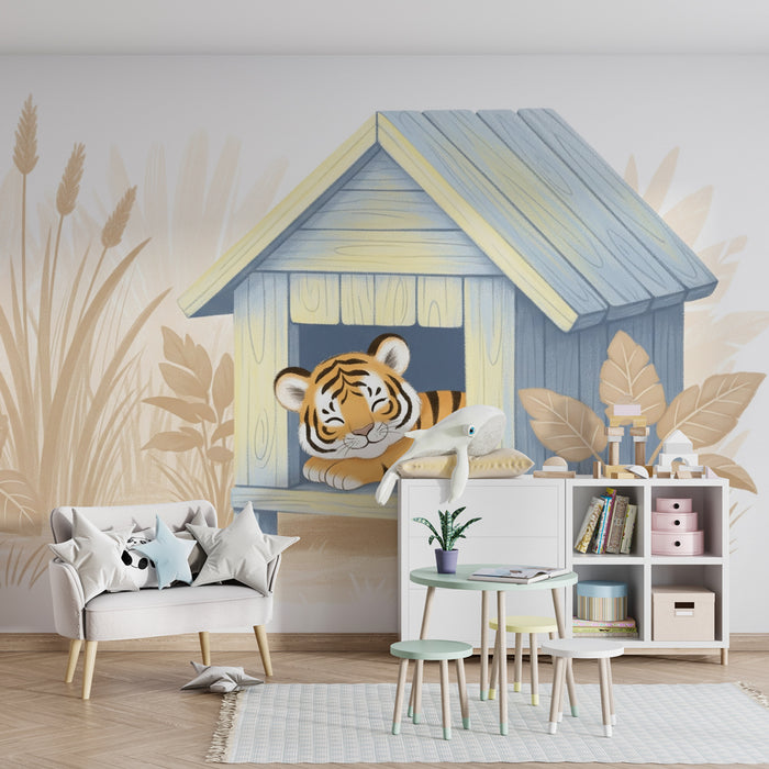 Kinderkamer behang | Kleine tijger in zijn huis