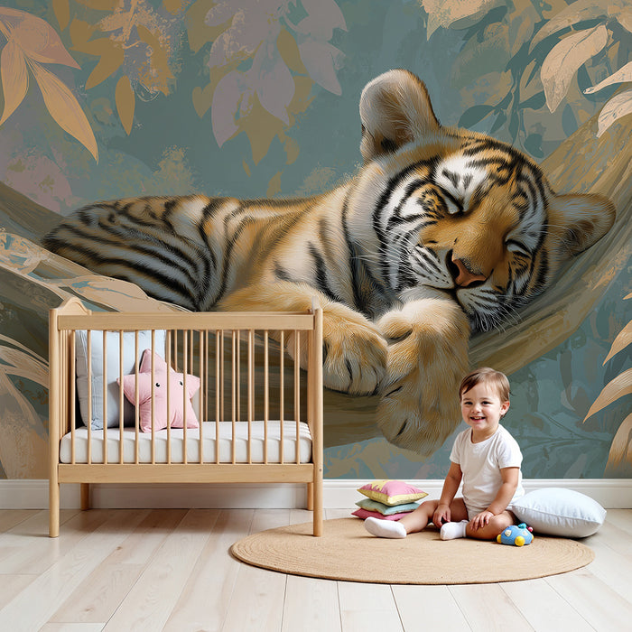 Tapet barnerom | Liten tiger sover i jungelen
