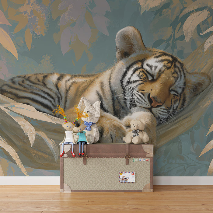 Tapet barnerom | Liten tiger sover i jungelen