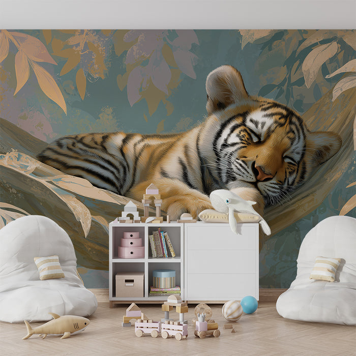 Tapet barnerom | Liten tiger sover i jungelen
