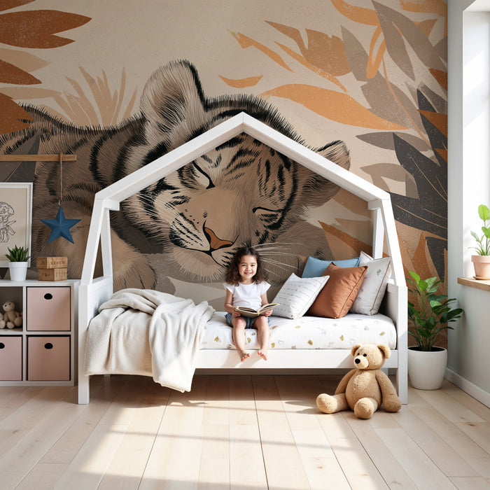 Kinderzimmer Tapete | Kleiner schlafender Tiger im Dschungel