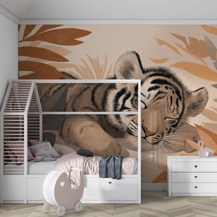 Kinderzimmer Tapete | Kleiner schlafender Tiger im Dschungel