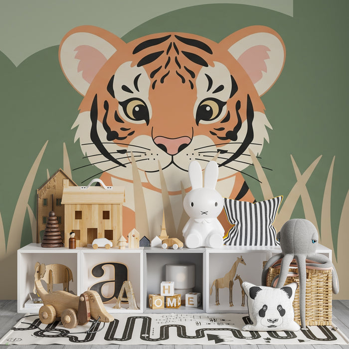 Papel pintado infantil | Pequeño tigre jugando en la selva