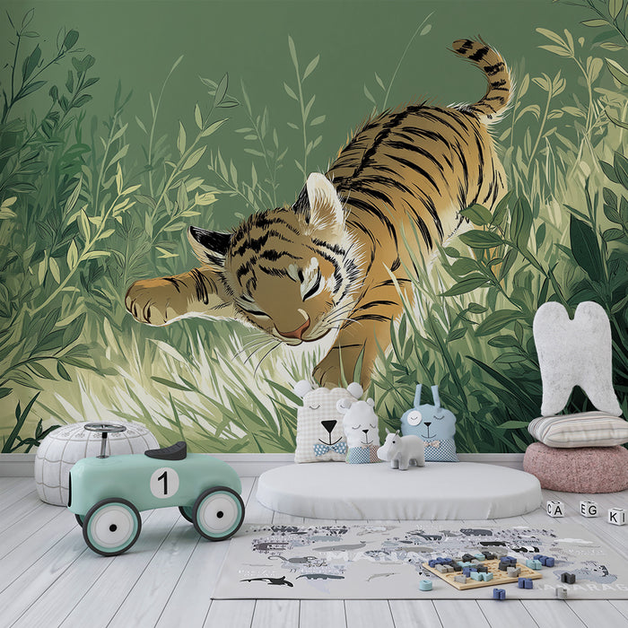 Barntapet | Liten tigern spelar i den grönskande djungeln