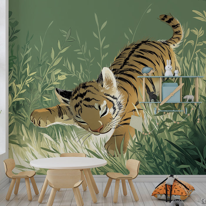Barntapet | Liten tigern spelar i den grönskande djungeln