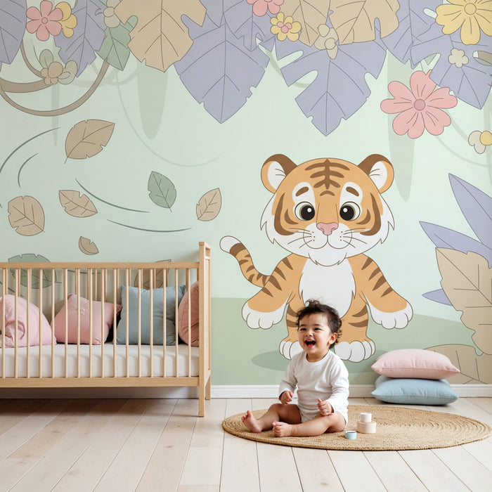 Kinderzimmer Tapete | Fröhlicher kleiner Tiger im Dschungel